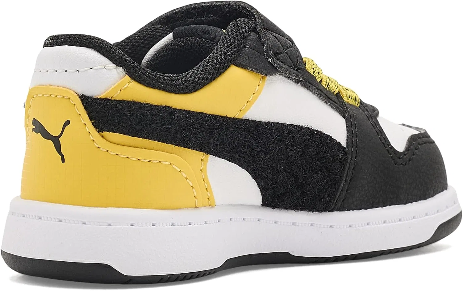 Детские кроссовки для мальчиков с альтернативной застежкой Rebound Slam Lo PUMA, Puma White-Puma Black-Bright Mango Yellow — фото 3