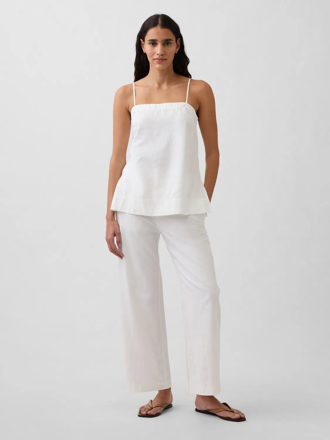 Топ Gap White Linen-Blend Cami, белый — фото 3