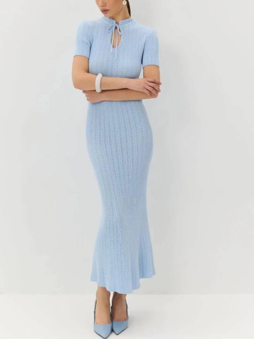 Женское платье-миди с длинным рукавом, Slim Bodycon, синий — фото 2
