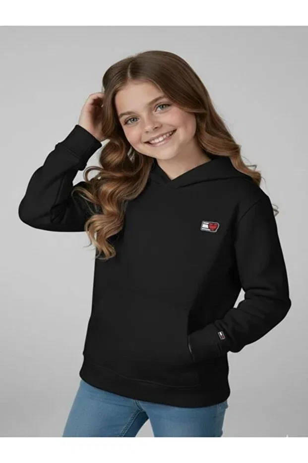 Детское худи для девочек свободного кроя Tommy Hilfiger, Black