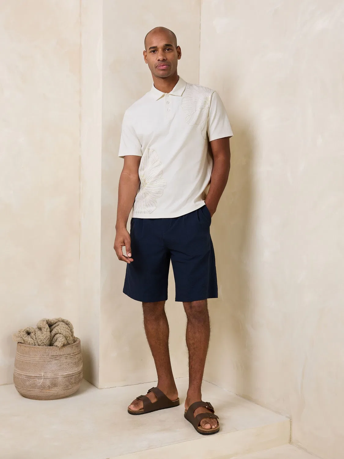 Поло с вышивкой цветка, White Short Sleeve Button Neck Pattern Next, белый — фото 3