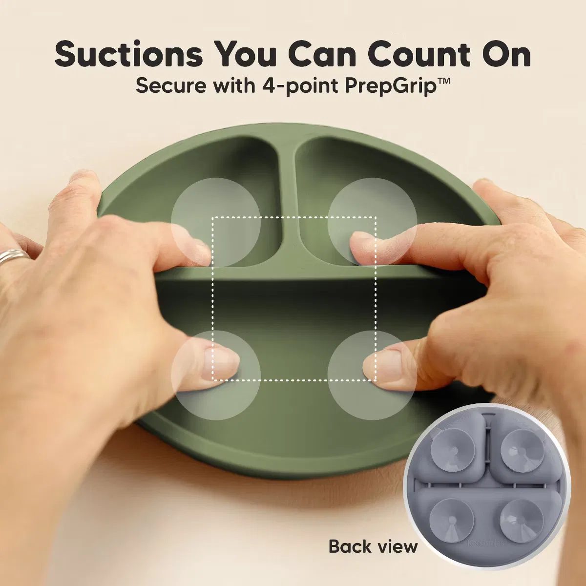 Тарелки детские с присосками 20 см силиконовые комплект из 3 штук Prep Suction Plates KeaBabies, Slate — фото 3