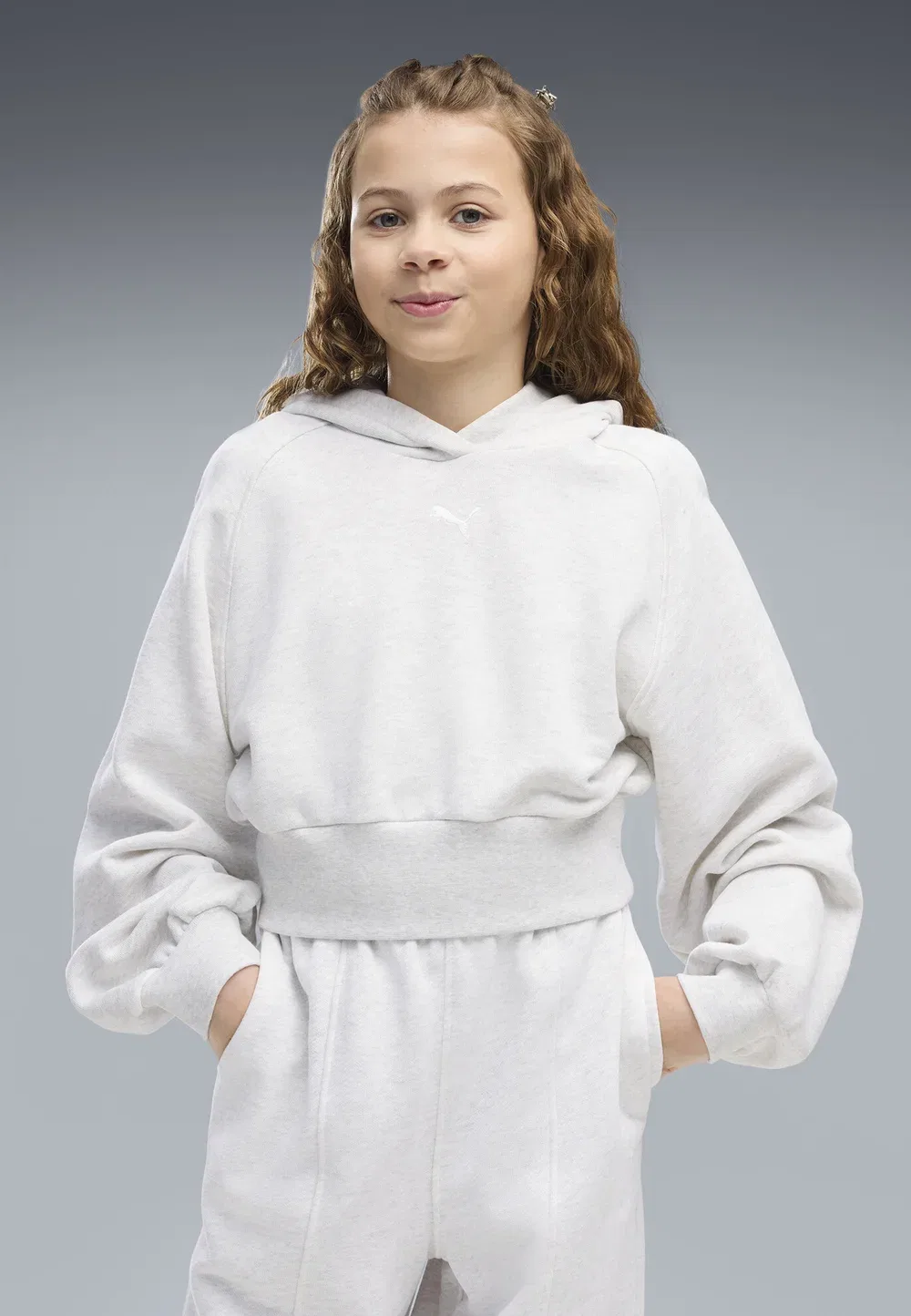 Укороченная толстовка Ess с рукавами-баллонами свободного кроя - худи Puma, White Glow Heather