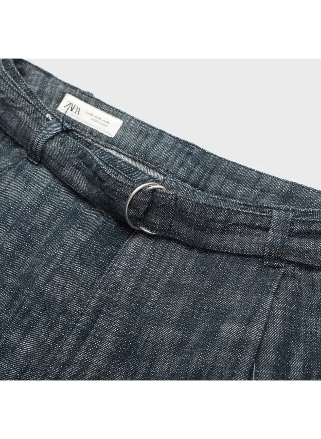 Брюки свободного кроя с широкими штанинами Zara, синий — фото 4