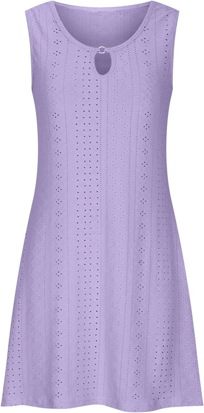Женское летнее платье мини с вышивкой и вырезами, Purple — фото 3