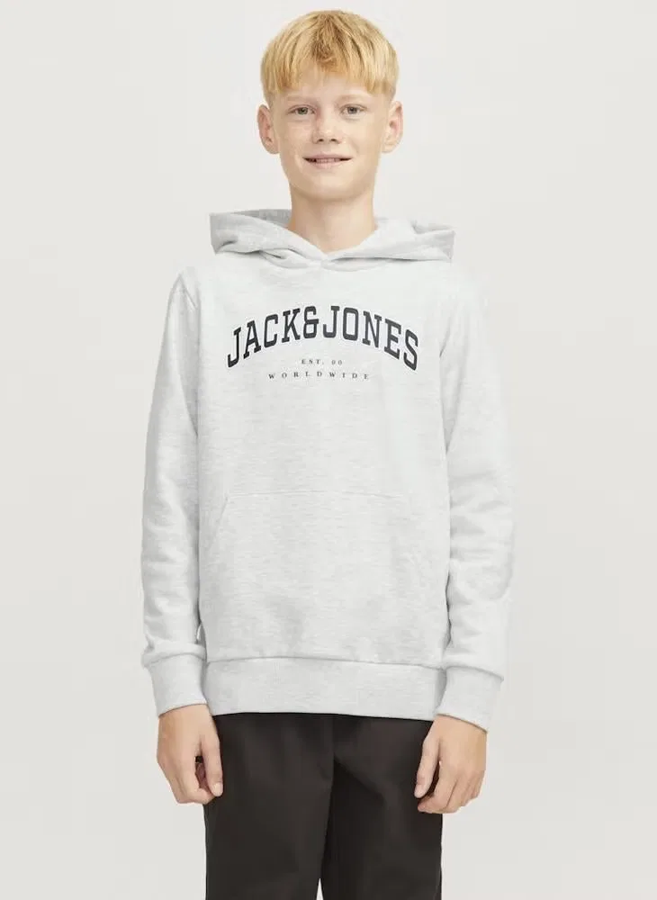 Худи с логотипом varsity, свободный крой, Jack & Jones Junior, белый меланж — фото 3