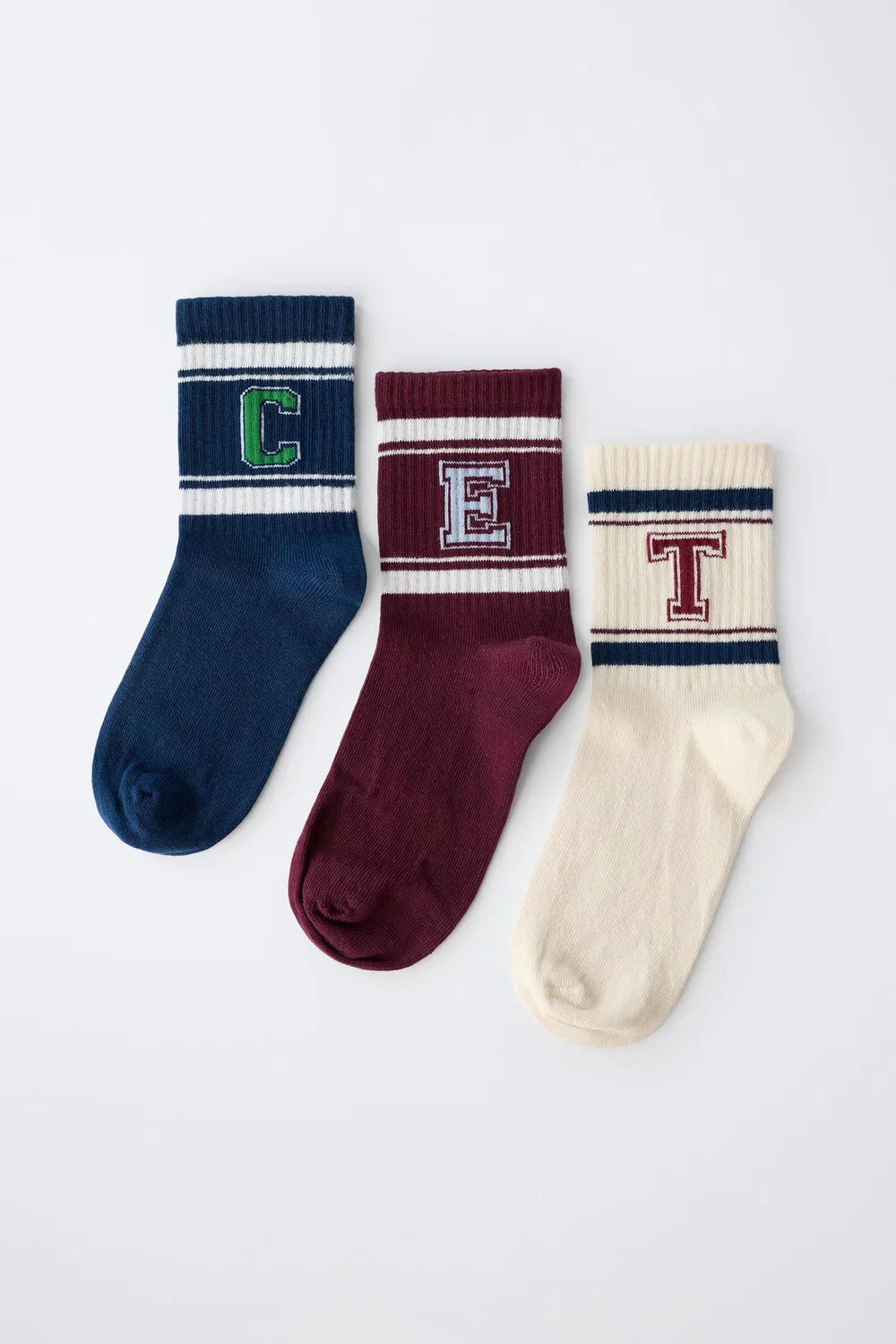 Набор из 3 полосатых носков средней длины в стиле "Varsity". ZARA, Burgundy — фото 4