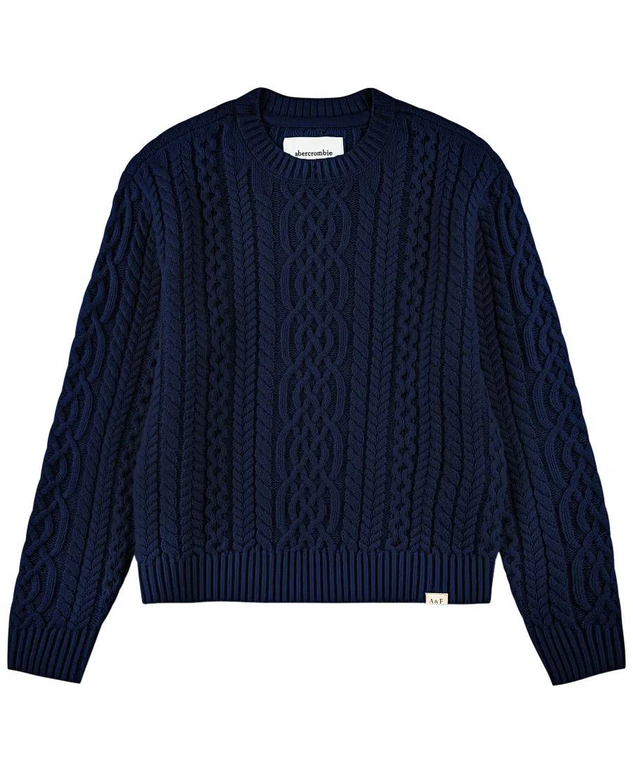 Свитер с косами для мальчика, с длинным рукавом abercrombie kids, Navy Blazer