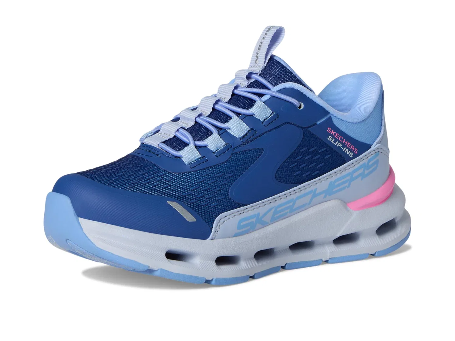 Детские кроссовки для девочек без рук Skechers Hands Free Slip-ins Glide-Step + Vista Lane, Navy Blue Periwinkle — фото 2