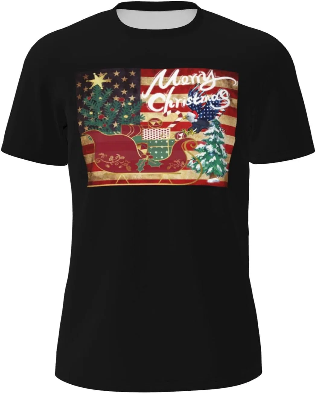 Мужская быстросохнущая футболка из сетки, Merry Christmas Santa Hat America Eagle and Christmas Gift Sleigh Car