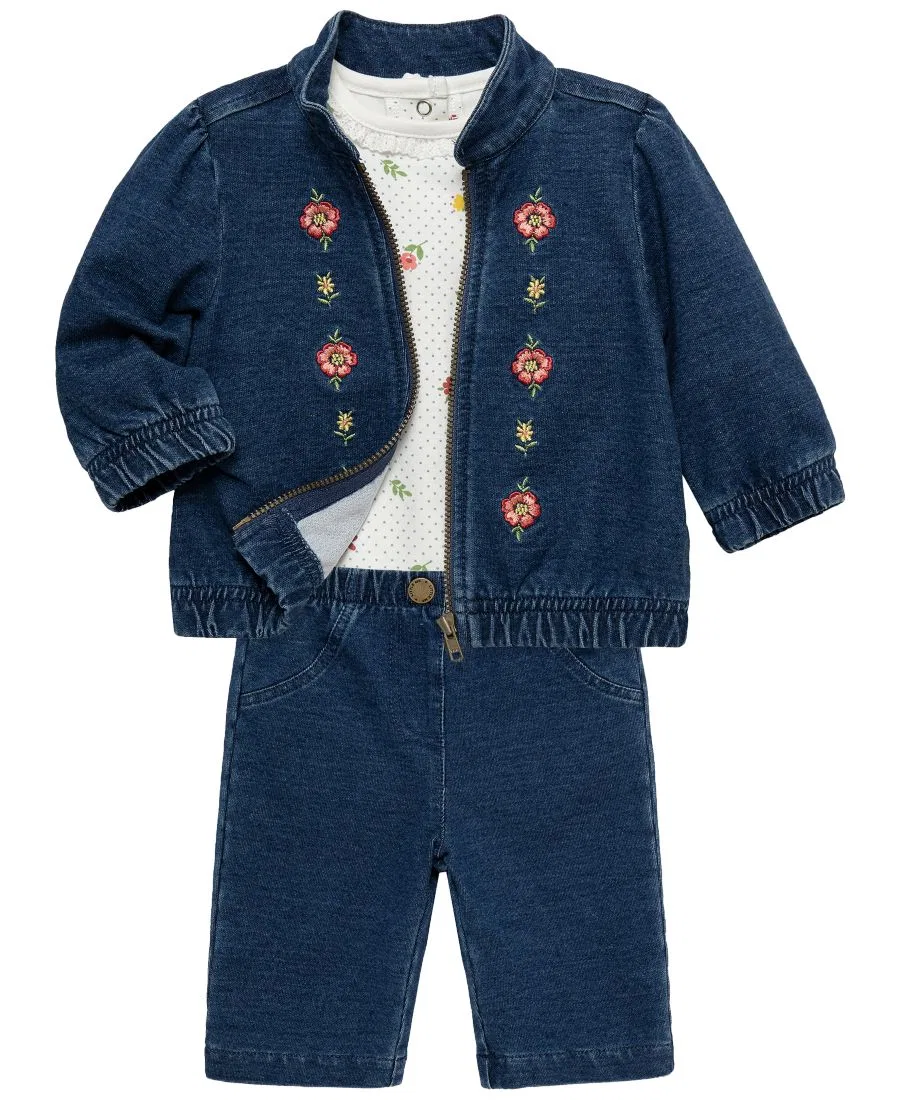 Комплект из боди, куртки и брюк Blossom Blues Little Me, Denim — фото 3