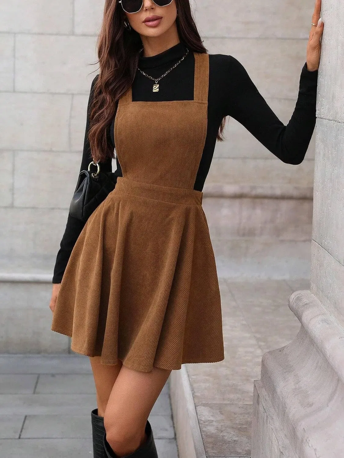 Женское сарафанное платье с цветочным принтом Flared, Khaki — фото 4