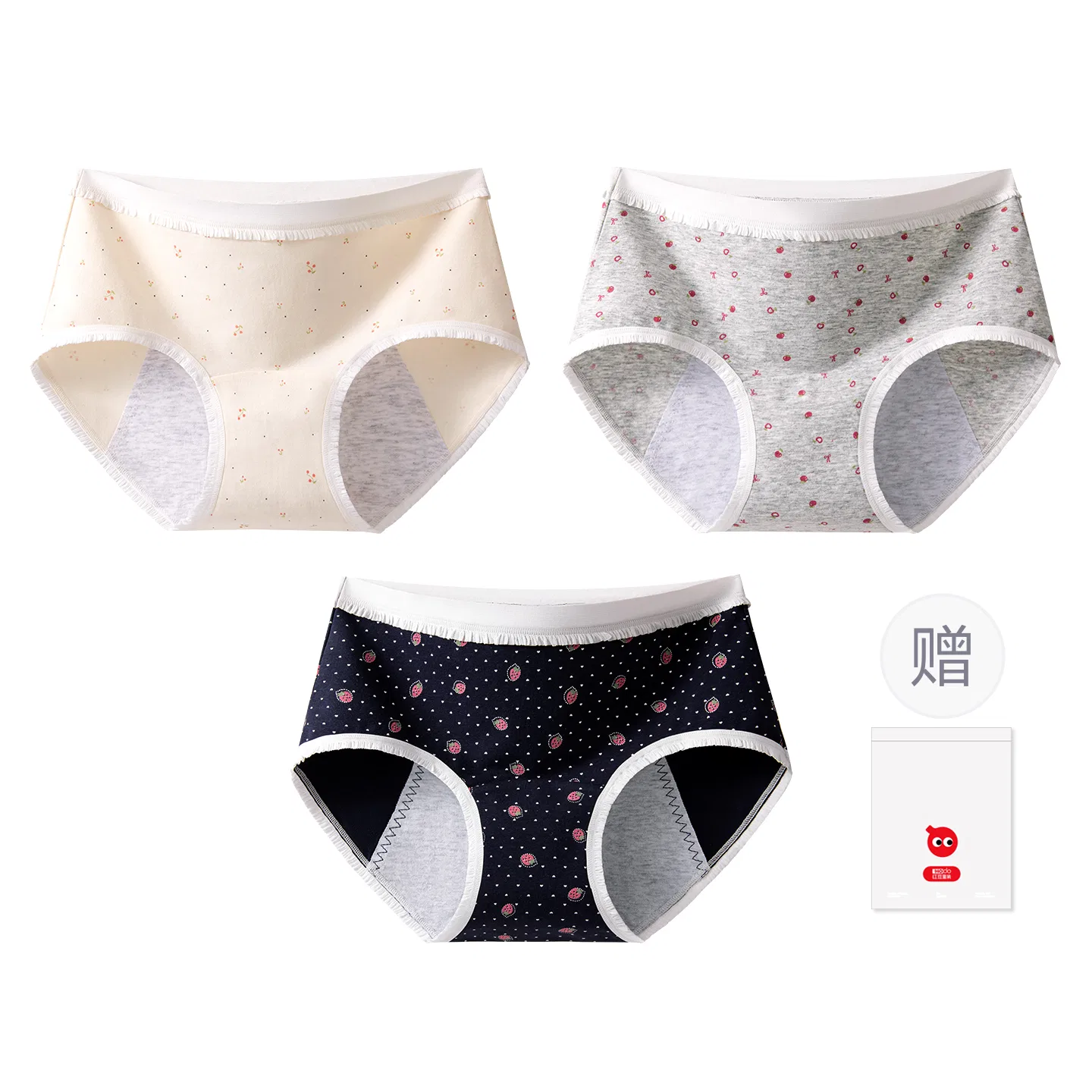Детские трусы для девочек хлопковые Red bean, Strawberry Navy + Apple Light Gray + Cherry Light Apricot
