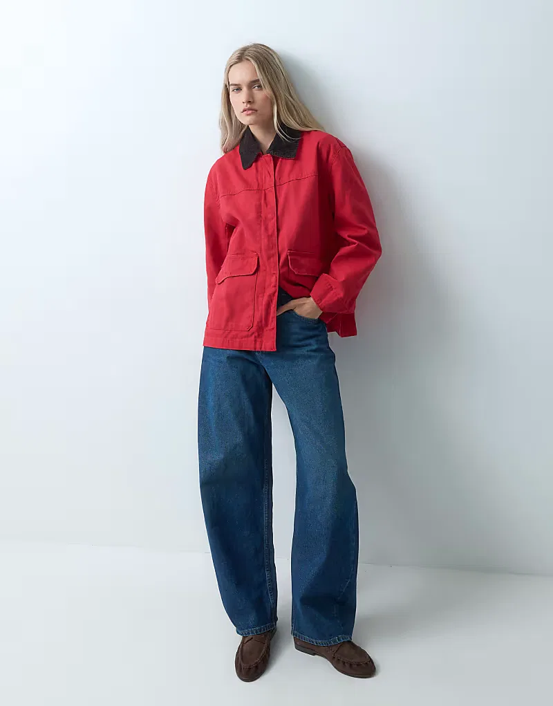 Куртка GAP Woven в стиле "амбарная куртка", красный — фото 2