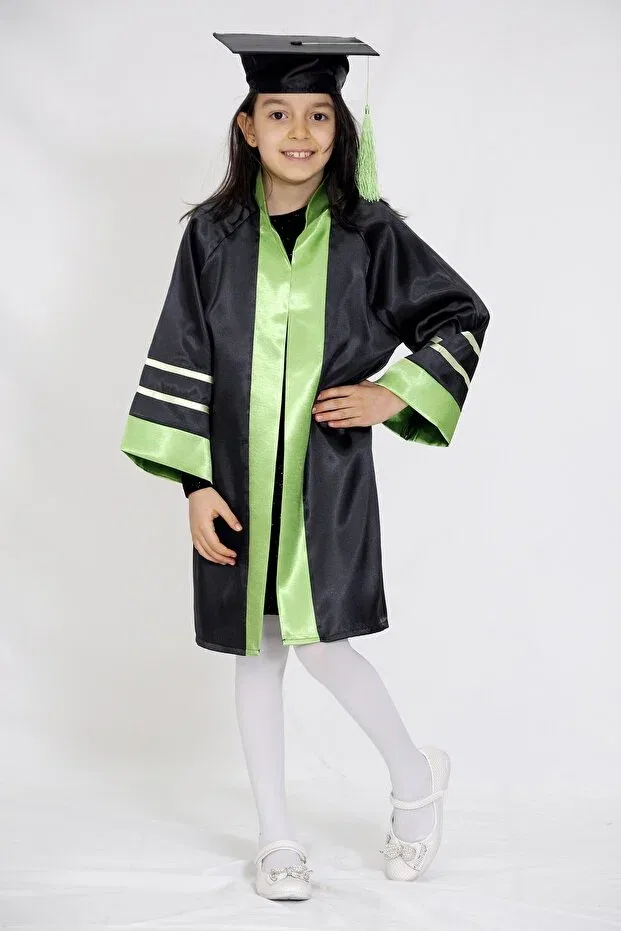 Детское платье для девочек с принтом Graduation cap cube kindergarten black green striped Mezuniyetshop, Black Green
