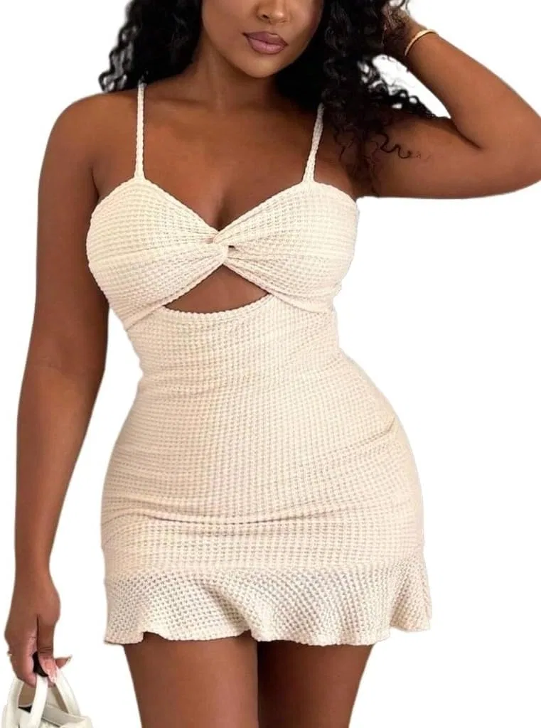 Женское сексуальное платье-ками с рюшами Cutout Twisted Flounce, Apricot
