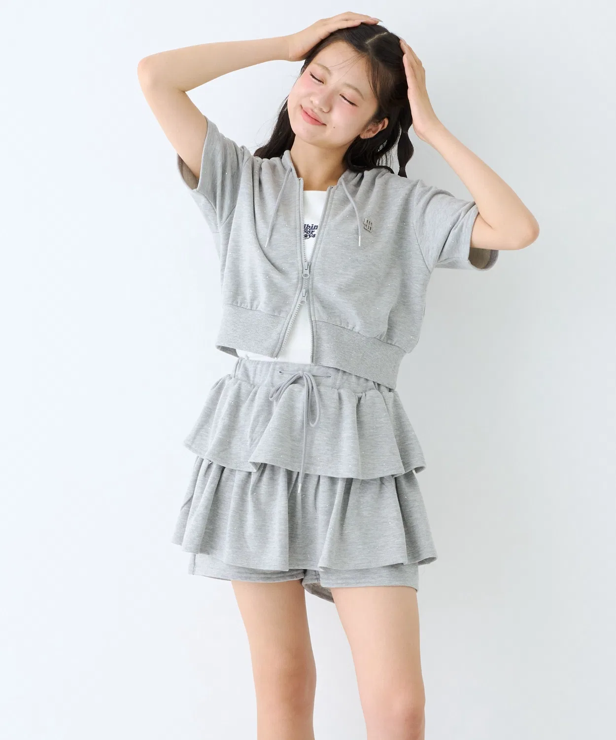 Детский комплект из топа и шорт с блестками, с коротким рукавом LOVETOXIC, Top Grey