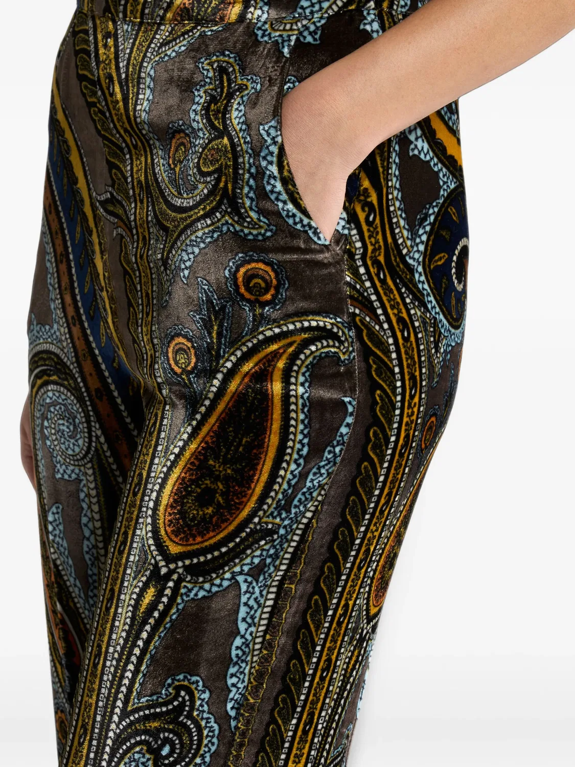 Бархатные брюки прямого кроя с узором «пейсли» Etro, серый — фото 4
