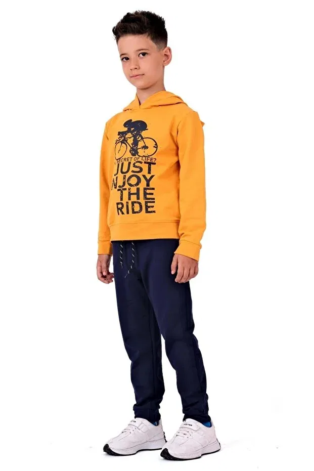 Детский спортивный костюм с принтом Bicycle printed hooded children's tracksuit mnk0615 Minikadam, Yellow — фото 3