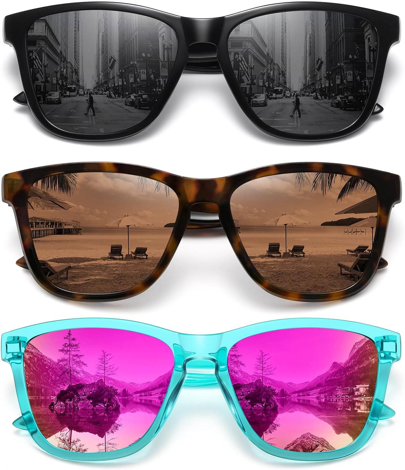 

Поляризованные солнцезащитные очки MEETSUN для женщин и мужчин, классический ретро-дизайнерский стиль, модные, защита UV400, 3 Pack Black + Green Pink Mirrored + Tortoise Brown