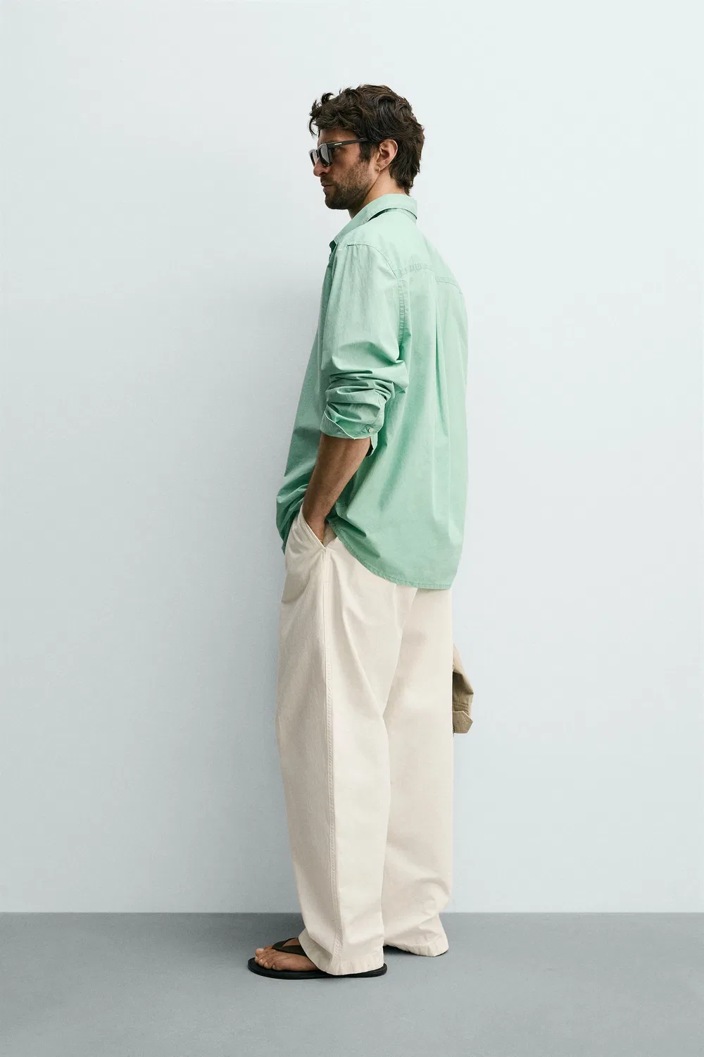 Выстиранная рубашка стандартного кроя ZARA, washed green — фото 4