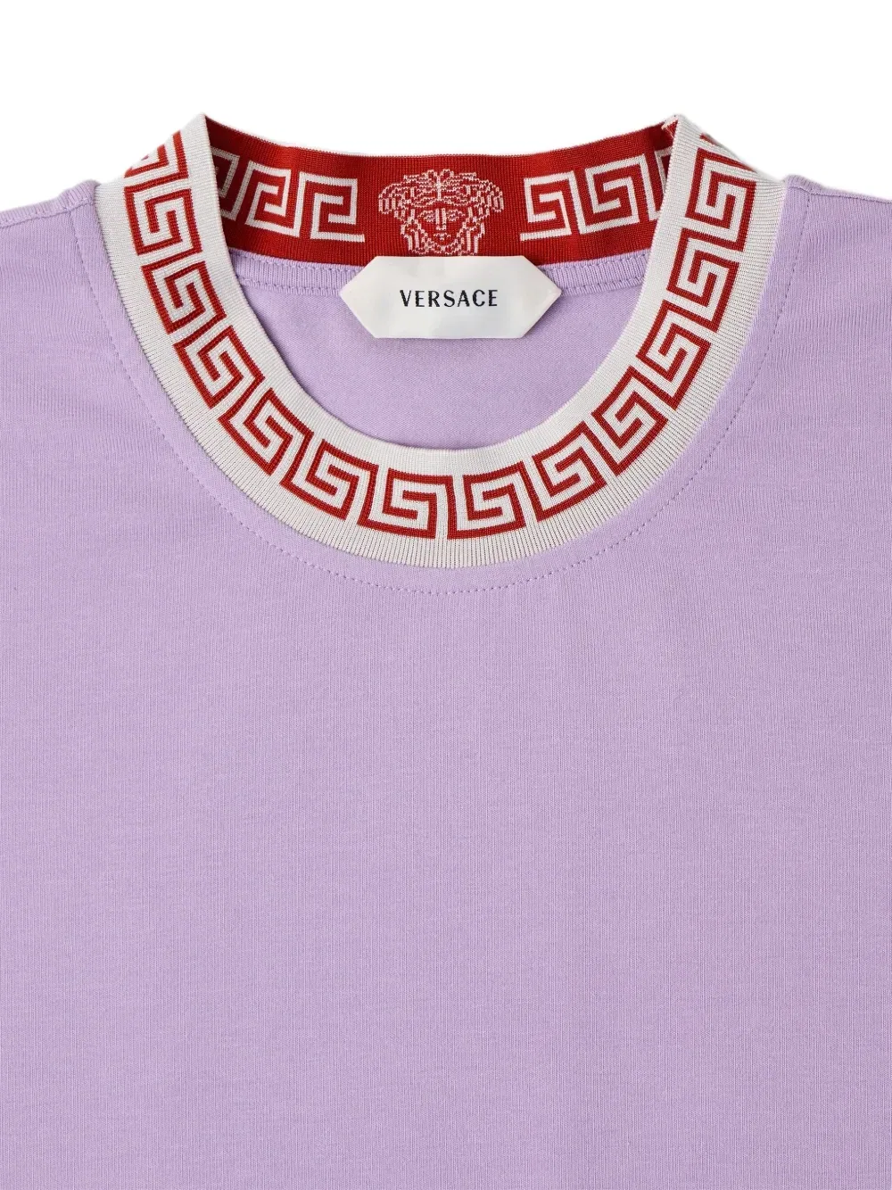 Жаккардовое мини-платье из эластичного хлопкового трикотажа Versace, фиолетовый — фото 3