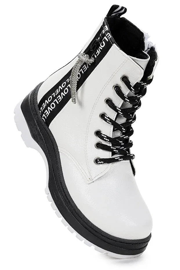 Детские ботинки для девочек на плоской подошве Love çatlak thermo sole Kiko Kids, White