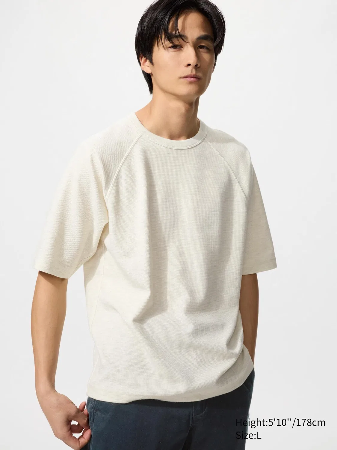 Футболка Uniqlo, базовая, с вафельной текстурой, натуральный