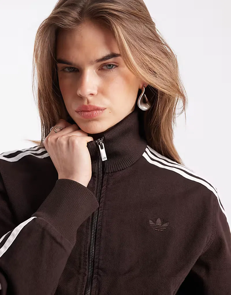 Джинсовая спортивная куртка Adidas Originals Firebird, коричневый — фото 4