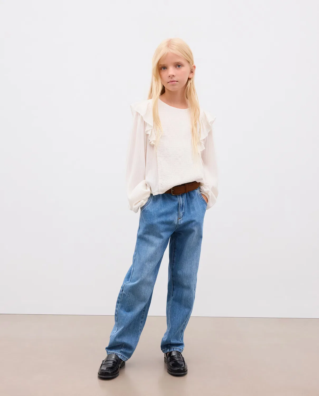 Детская блузка с длинным рукавом, Crep Viscosa Hilo Lurex, Kids El Corte Inglés, белый
