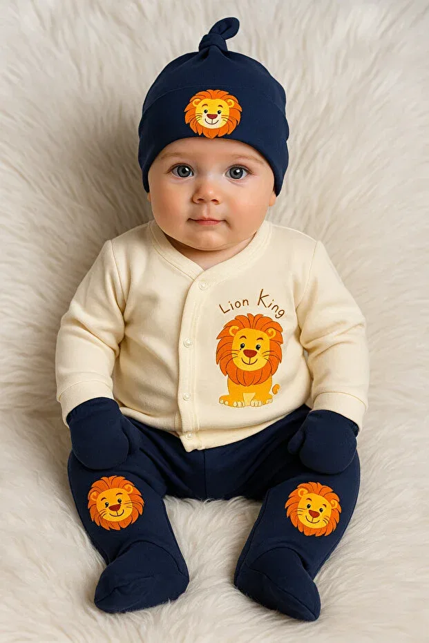Детский комплект одежды для новорожденных мальчиков с принтом Little Lion Cream Linda Harris, Nude Color