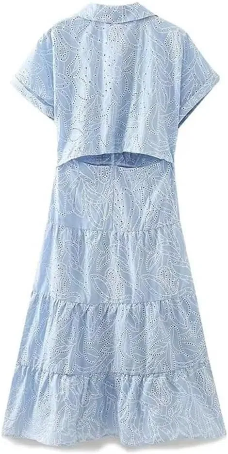 Женское летнее платье A-силуэта с вышивкой, Lightblue — фото 3