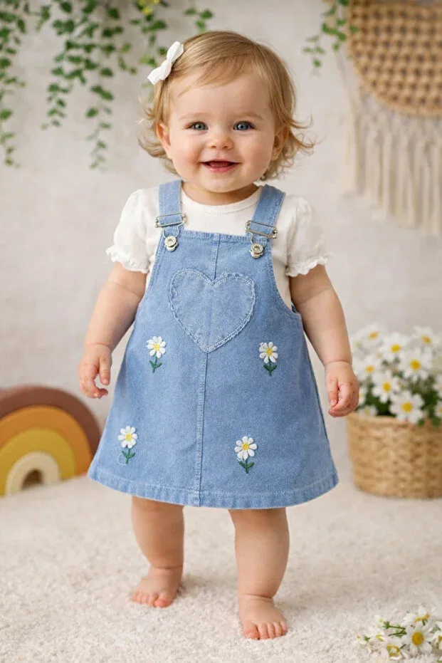 Детский комбинезон для девочек хлопковый Daisy Embroidered Baby Buu, Blue