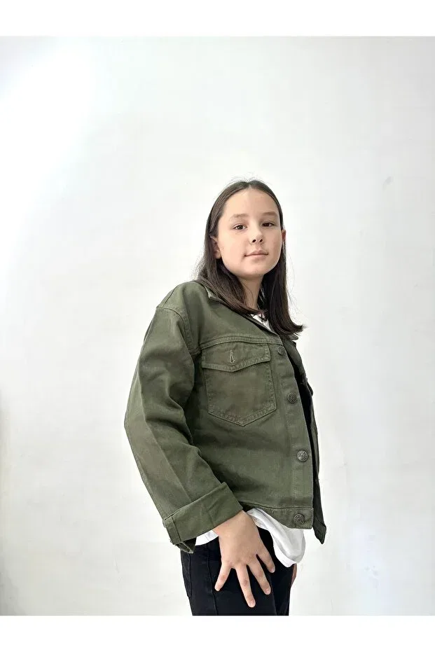 Детская джинсовая куртка для девочек с принтом Rois Kids, Khaki