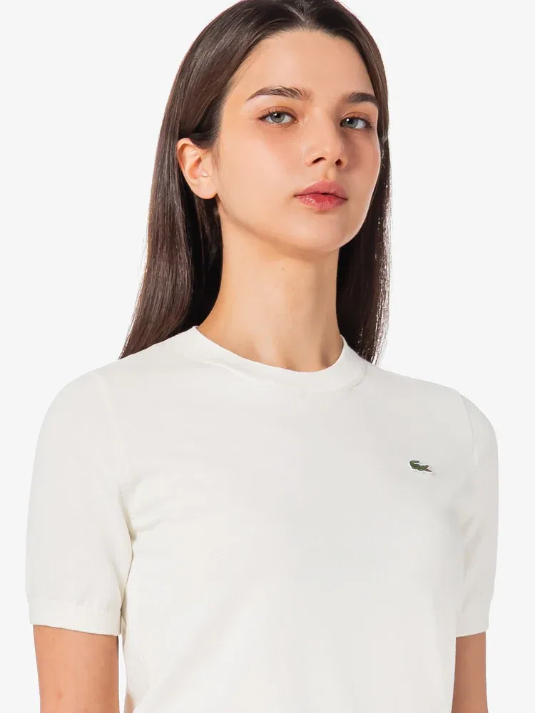 Свитер женский LACOSTE White, базовый пуловер с круглым вырезом — фото 2