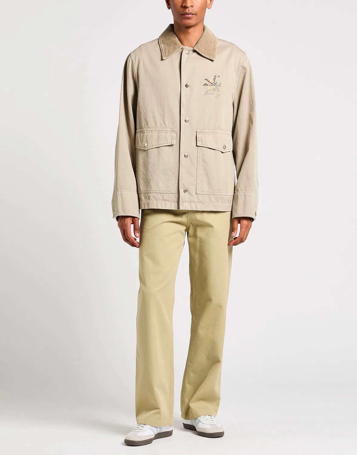Мужская куртка из габардина с вышивкой Burberry, бежевый — фото 2