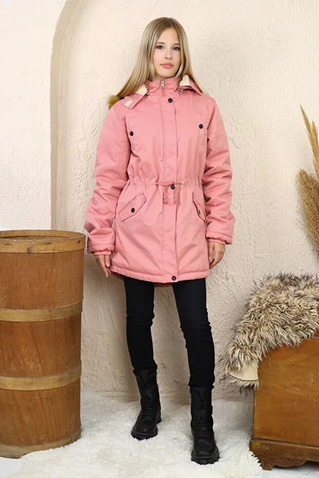 Детское пальто для девочек с капюшоном Winter children's coat Joui Co, Light Pink — фото 3