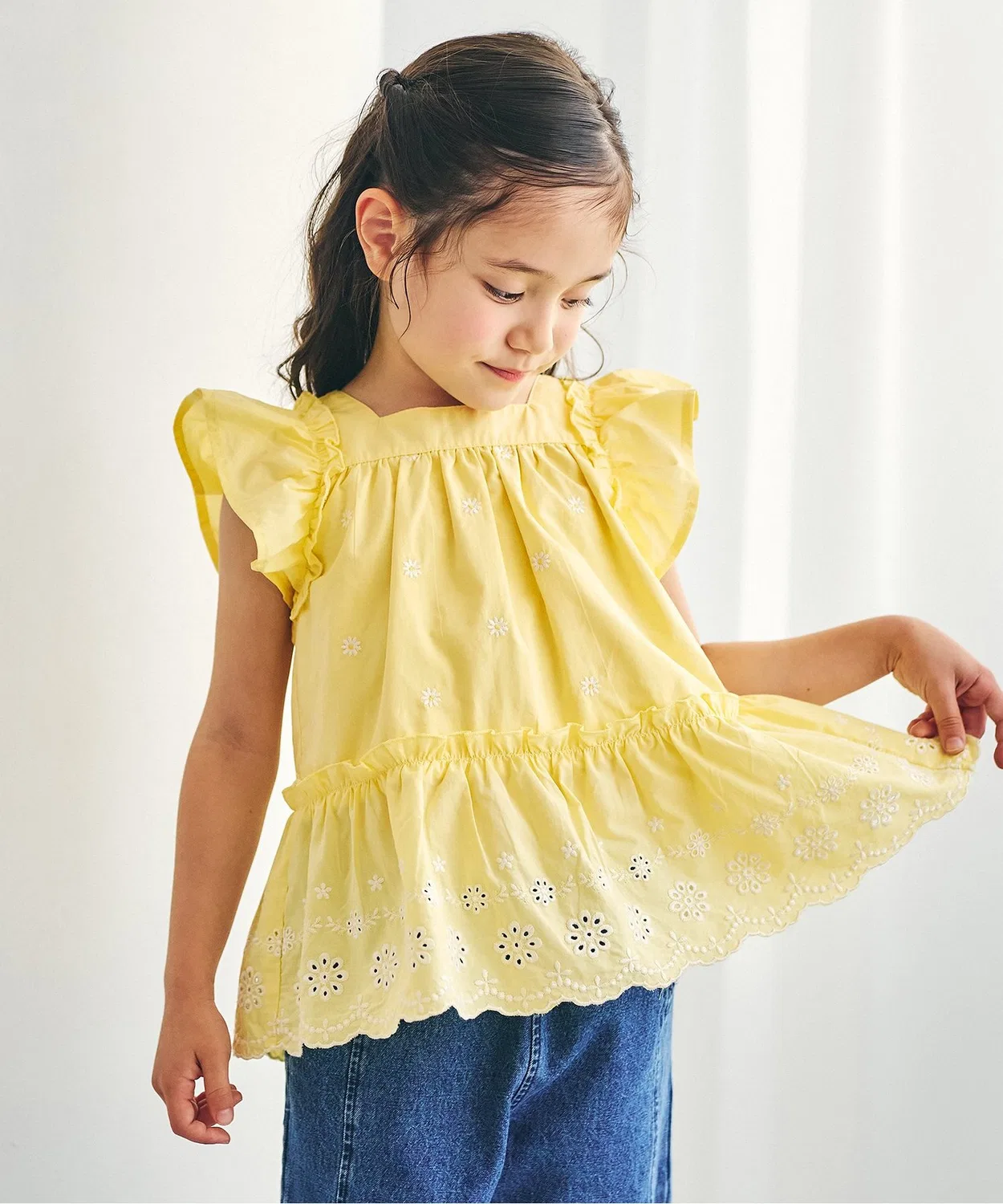 Детская туника для девочек с длинным рукавом модель Heart Flower Lace, apres les cours, Yellow
