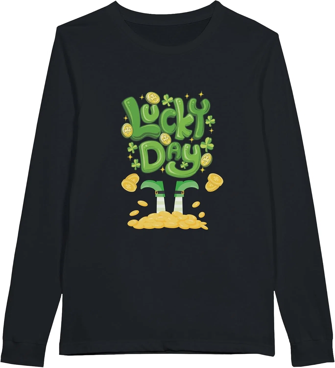 Унисекс длинный рукав футболка Lucky Art Print Tee, Black