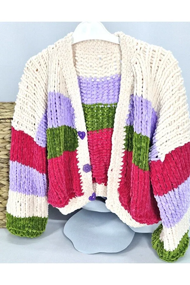 Детский кардиган для девочек оверсайз Hand Knitted Velvet Loose Crop Girl's Cardigan Evitle, Multicolor — фото 3