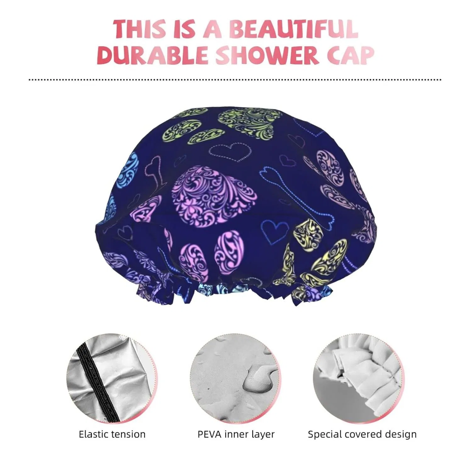 Шапочка для душа с принтом Flower Animal Paw Print, Oudrspo, двойная водонепроницаемость — фото 4