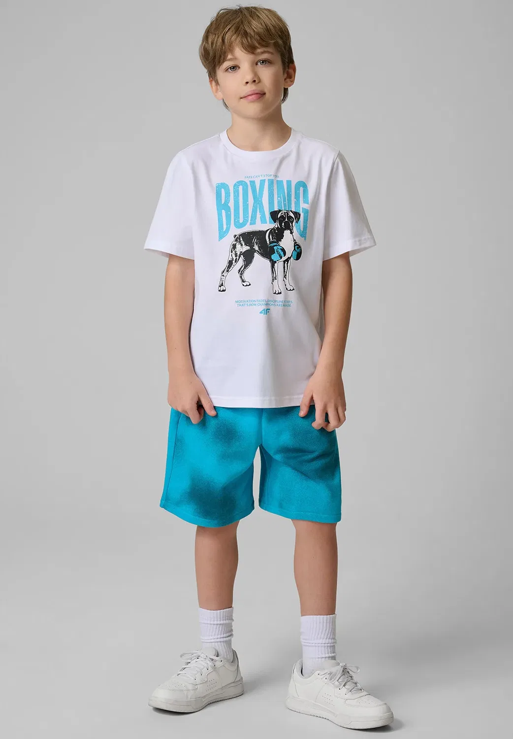 Spodenki dresowe chłopięce - turkusowe 158/164 (12-14 лат) - спортивные шорты 4F, Mottled Turquoise