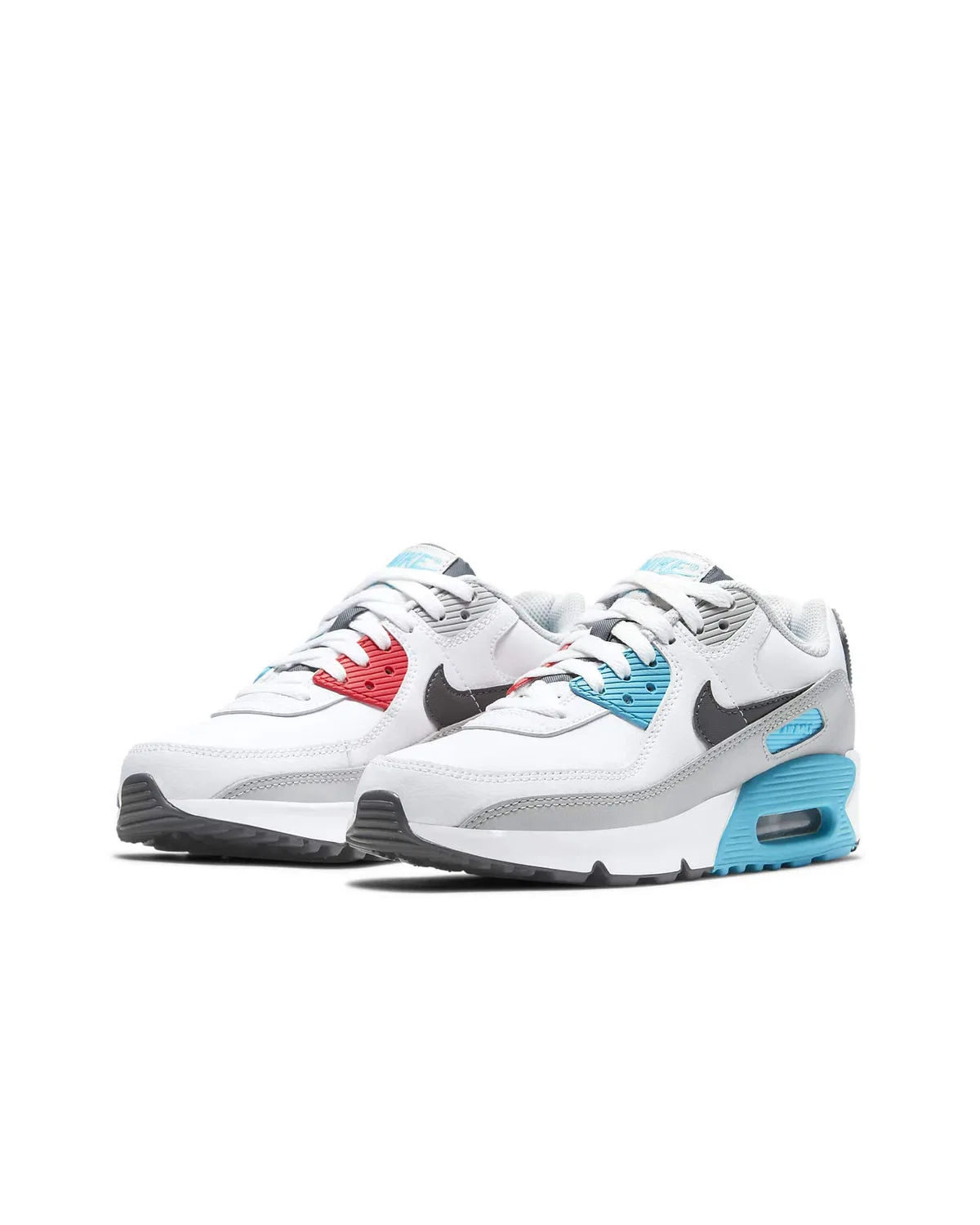 Детские кроссовки для мальчиков с классической амортизацией Air Max 90 Ltr NIKE, White Iron Grey Chlorine Blue Lt Fusion Red — фото 4