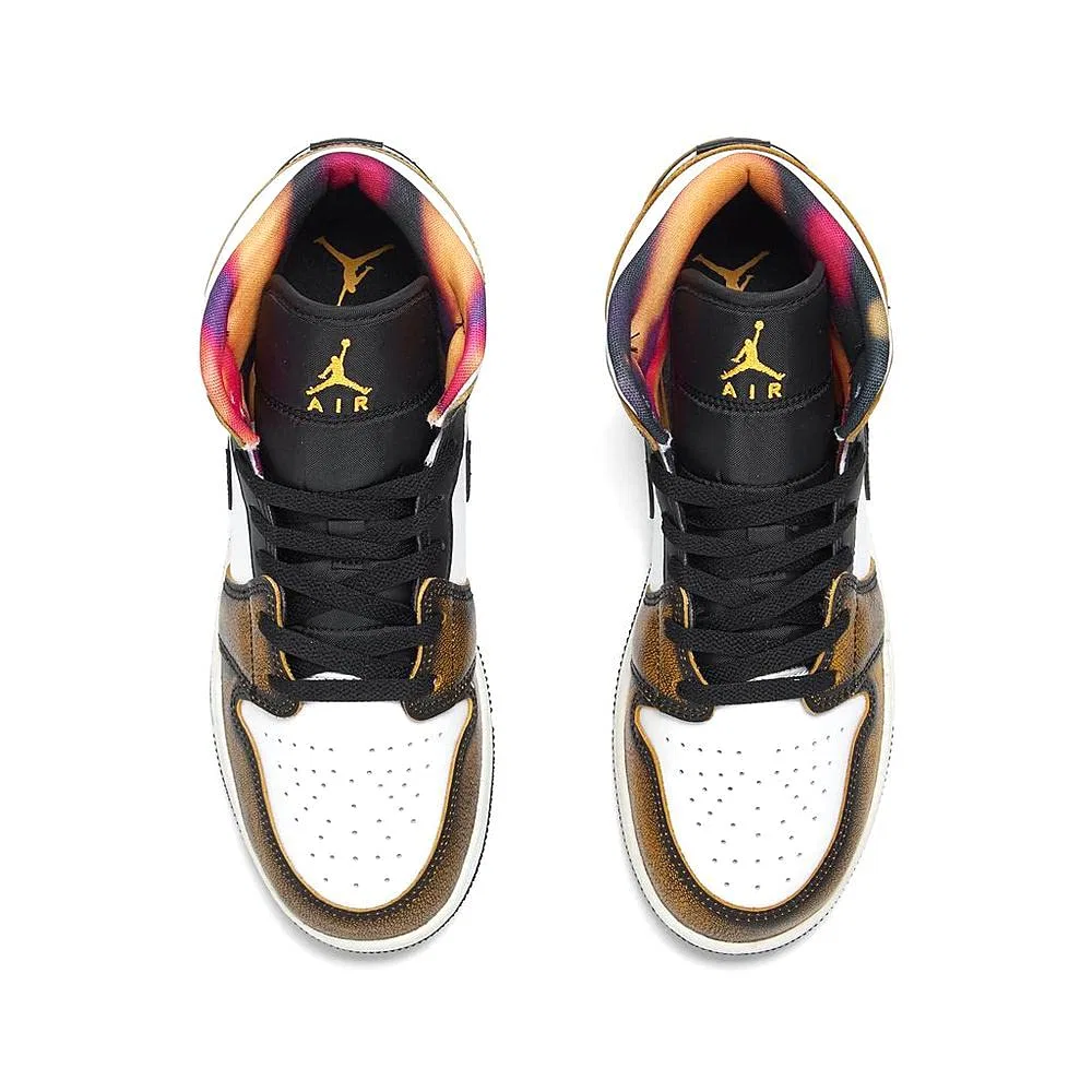 Детские кроссовки для мальчиков с закрытым носком Air Jordan 1 Mid Se (Gs) NIKE, Black Taxi White Sail — фото 3