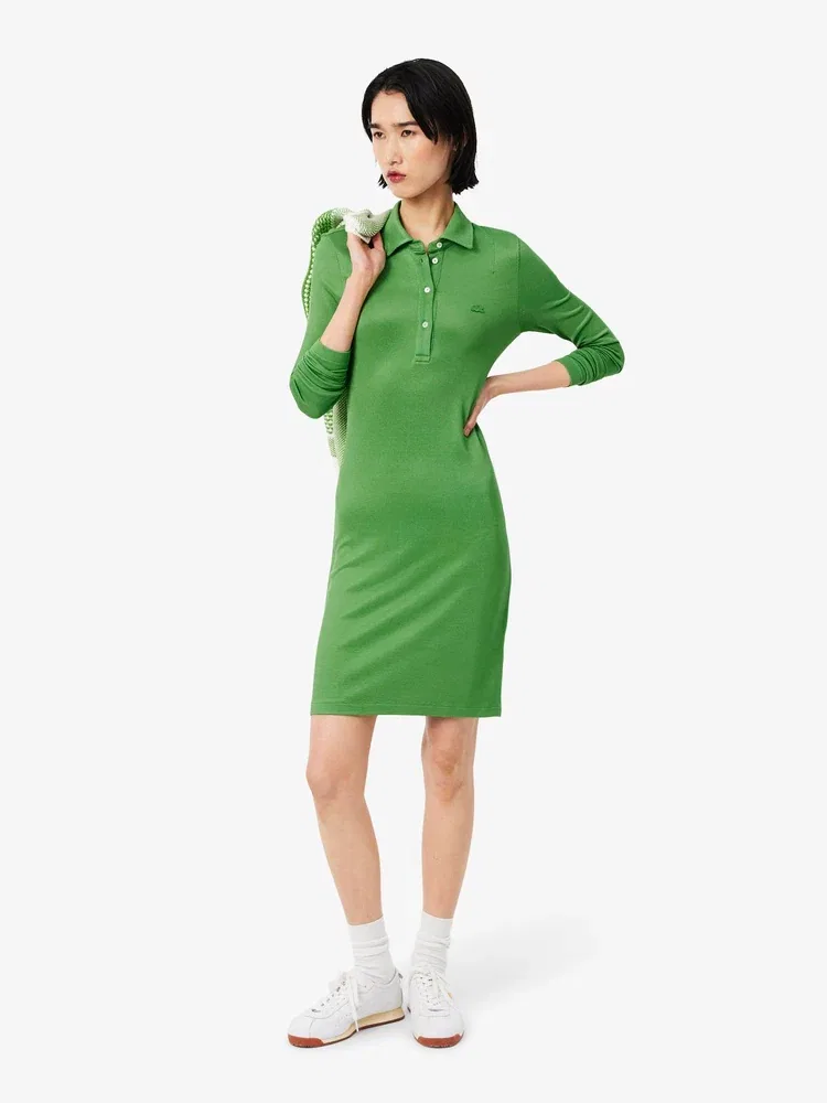 Платье пике LACOSTE Shiny Pique, яблочно-зеленое
