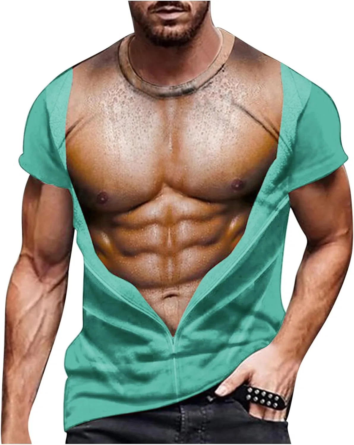 Мужская футболка с принтом Casual Loose, Mint Green