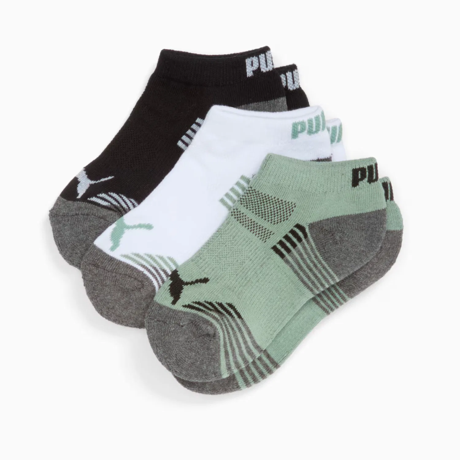 Низкие полумахровые носки для детей постарше (3 пары) Puma, Black / Green