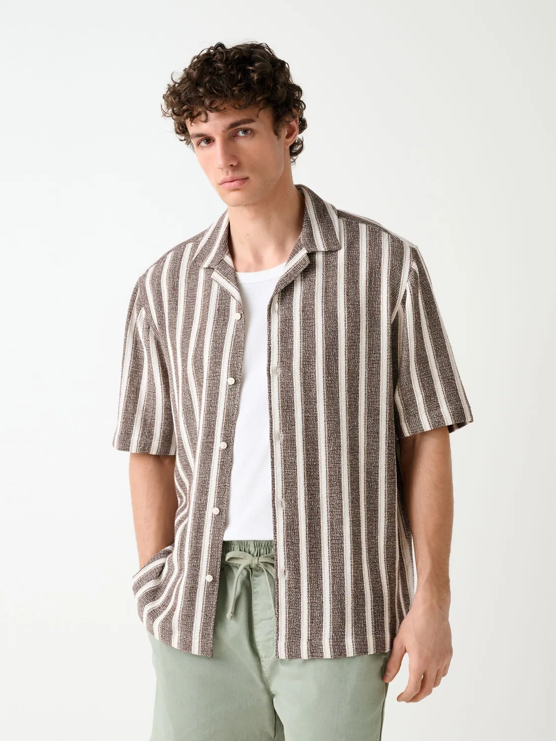 Рубашка с коротким рукавом, полосатая, Brown Stripe Short Sleeve Shirt Next, коричневый