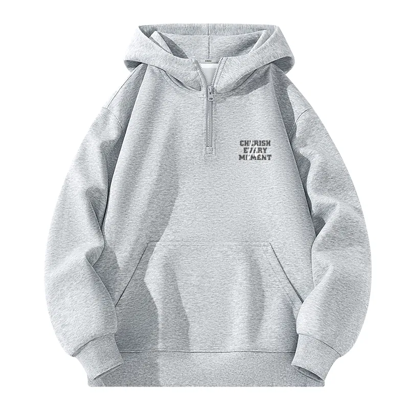 Детский худи с капюшоном утепленный MINISO, Heavyweight Half Zip, White Heather Gray — фото 3