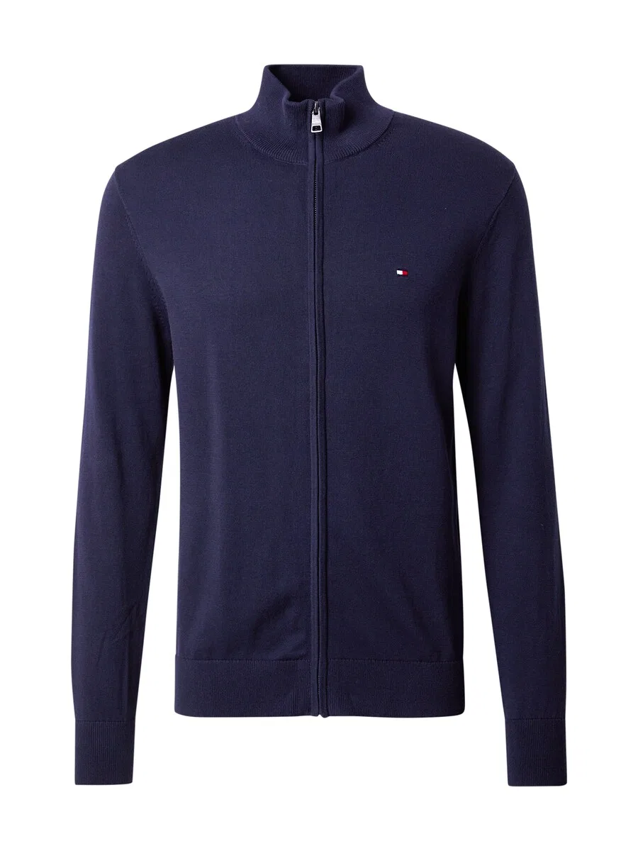 Вязаный кардиган TOMMY HILFIGER с вышивкой флага и застежкой-молнией, темно-синий